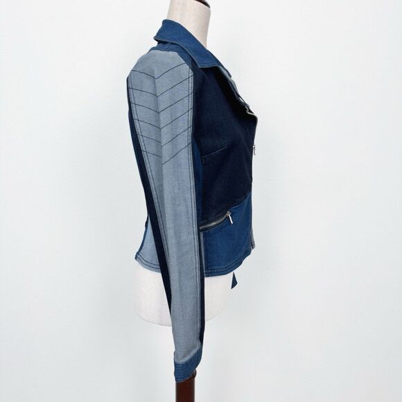Denim Patchwork Moto Jacket Womens XS Blue Moto Festival‎ Y2K Western Cowgirl - Picture 5 of 16